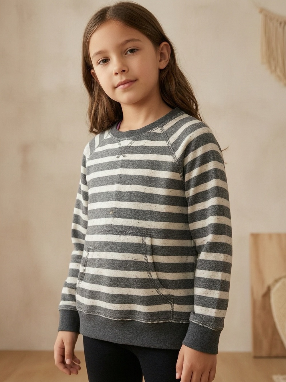 Joe Fresh Gray and Cream Striped Long Sleeve Pullover